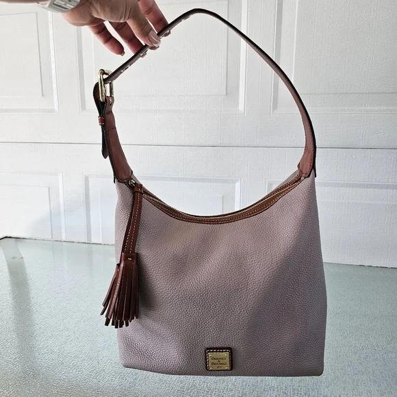 Dooney & Bourke Taupe & Brown Pebble Grain Leather Shoulder Bag - Picture 2 of 16